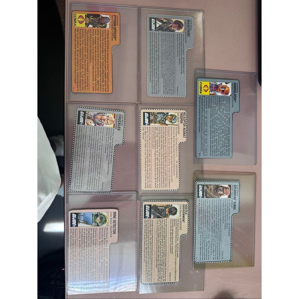 Original G.I. Joe file card lot. Featuring eight file cards from the late 80s an